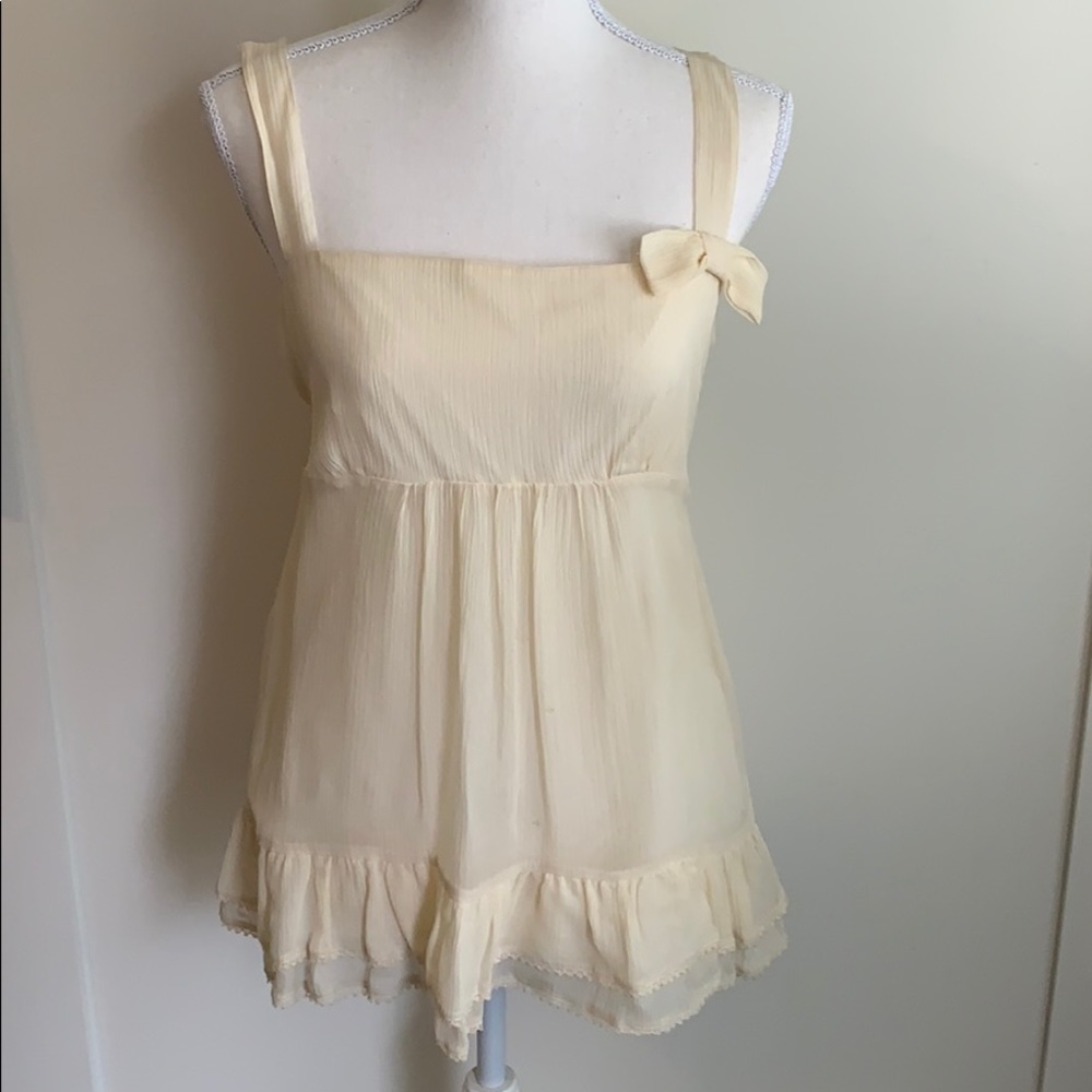 Juicy Couture cream tan top with bow and ruffles